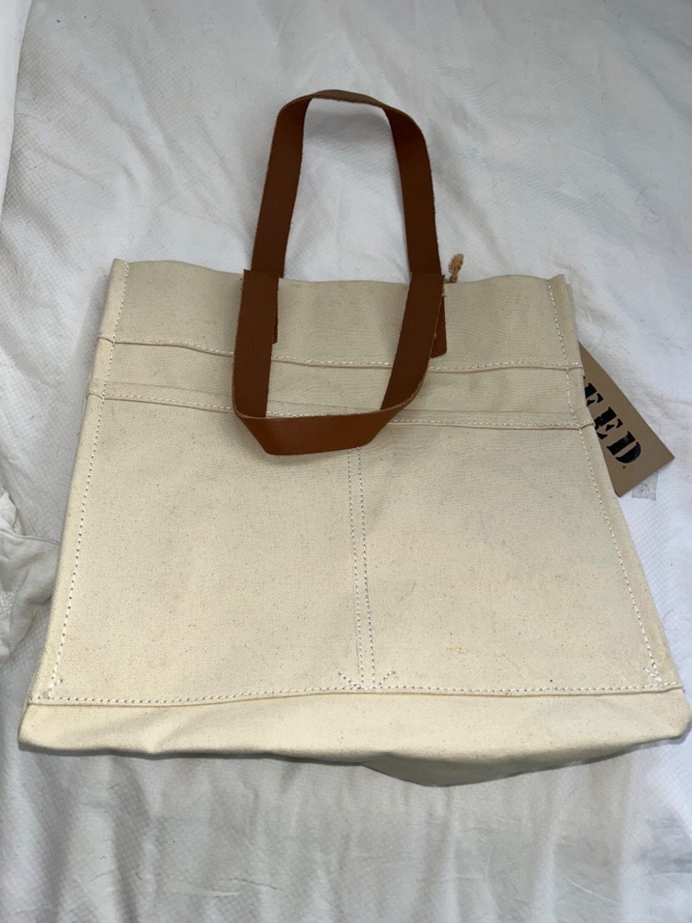 FEED Lauren NEW NWT off white British tanned leather handles tote bag - Picture 6 of 6